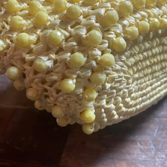 Vintage Bag by Donna Sunshine Yellow Rafia Crochet Handbag with Lucite Handle🖤 - Picture 11 of 12
